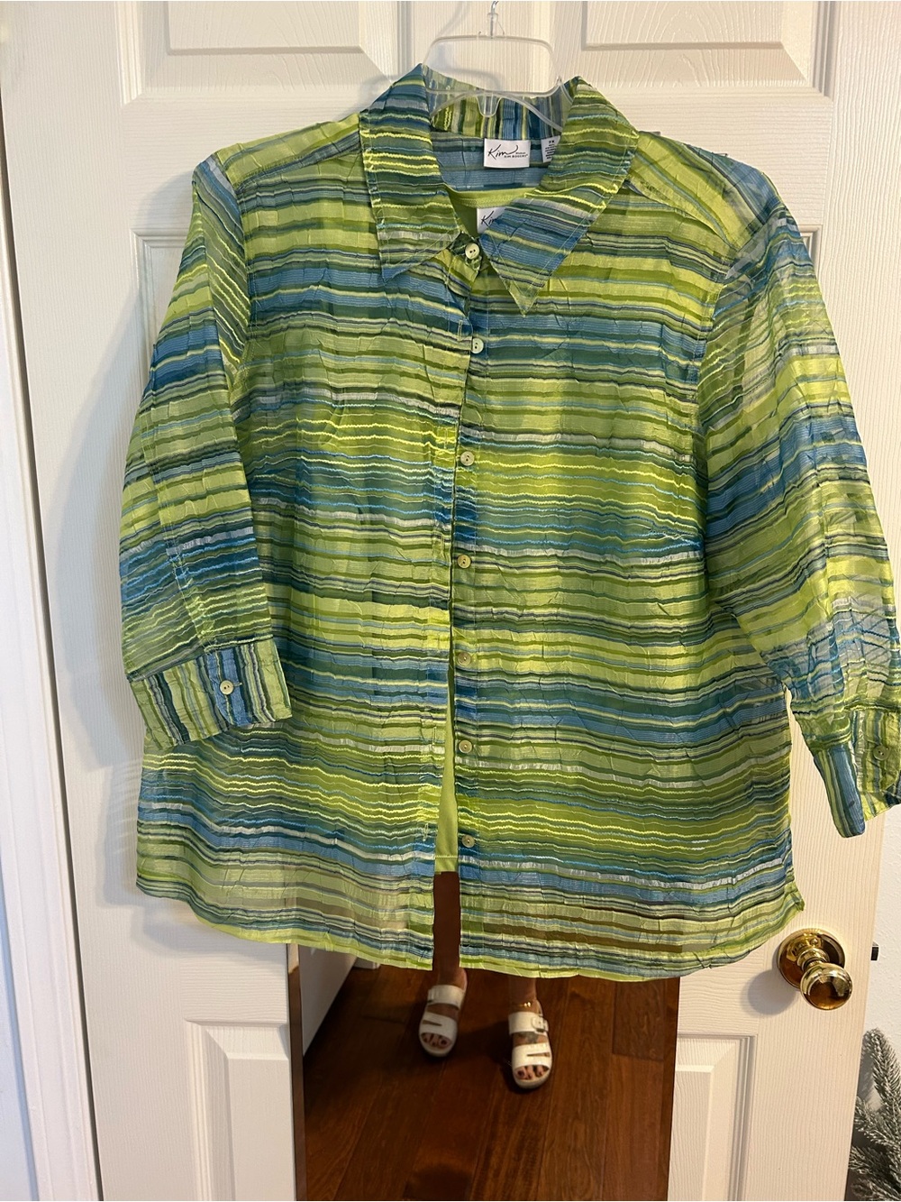 Kim Rogers Green and Blue Striped Button-Down Shirt - Kids
